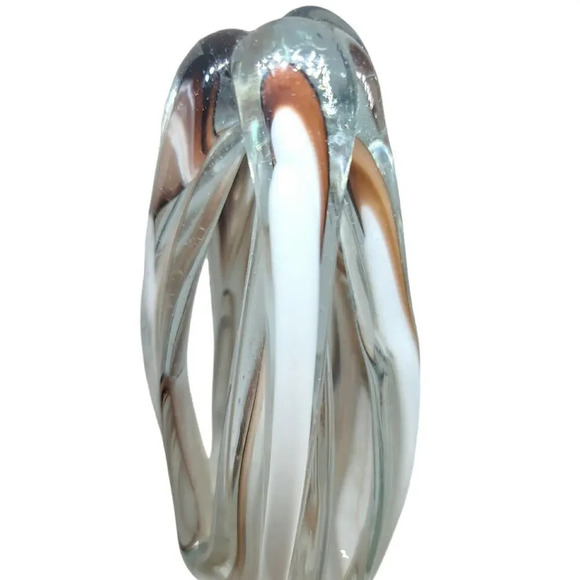 Hand Blown Art Glass Sculpture Brown, White, Clear - Picture 5 of 8